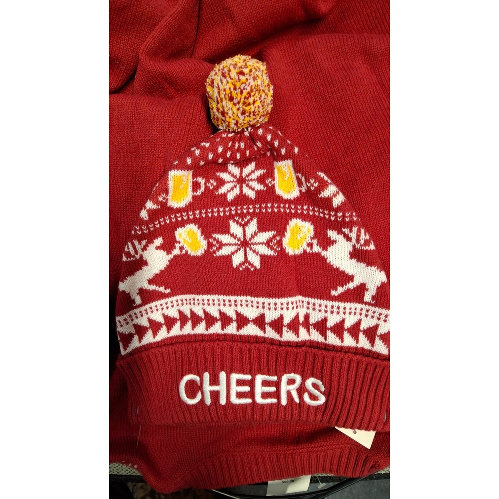 Celebrate Together Mens Holiday Sweater and Beanie Set Red Beer Reindeer Large/8 - Picture 6 of 7